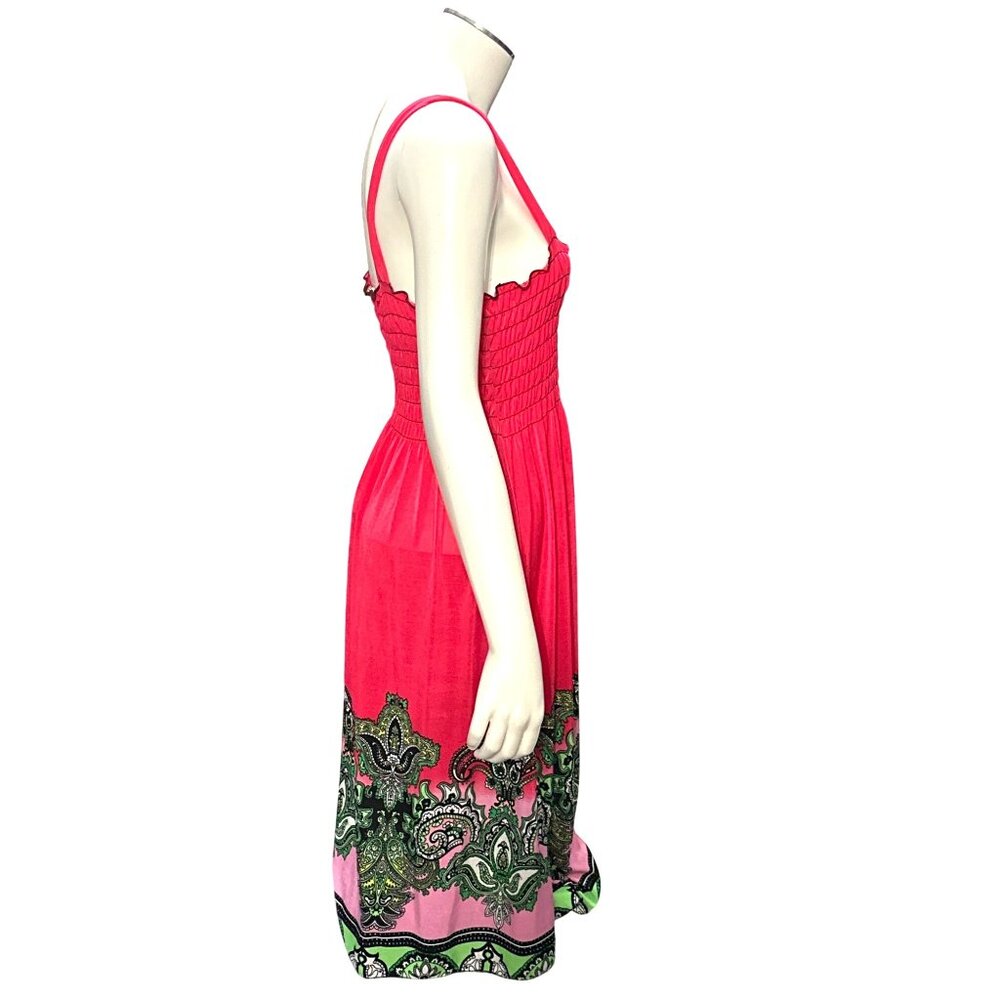 Ace Fashion Boho Paisley Bright Pink Print Sundress Sleeveless Smocked Size XXL - Picture 7 of 13